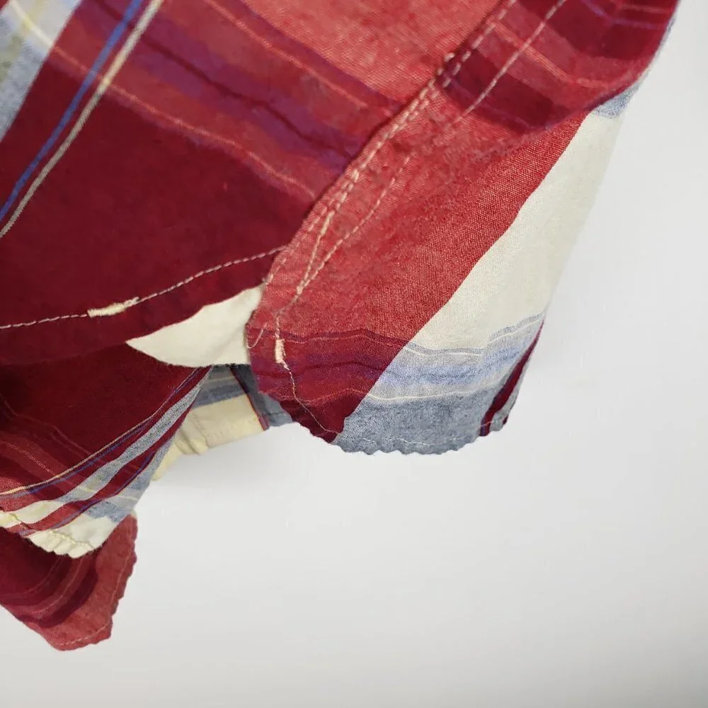 Levis Button Up Shirt Lightweight Long Sleeve Red Blue Retro Plaid Size Large